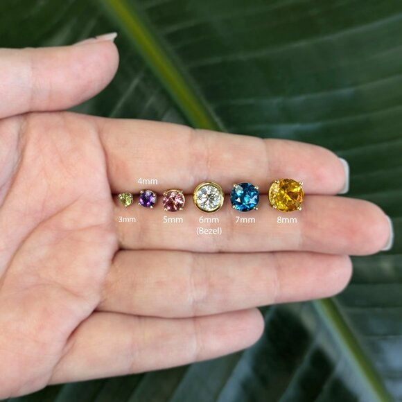 Red Garnet Studs Solid 14K Gold | 6mm Solitaire Studs | 4-8mm sizes available - Picture 10 of 10